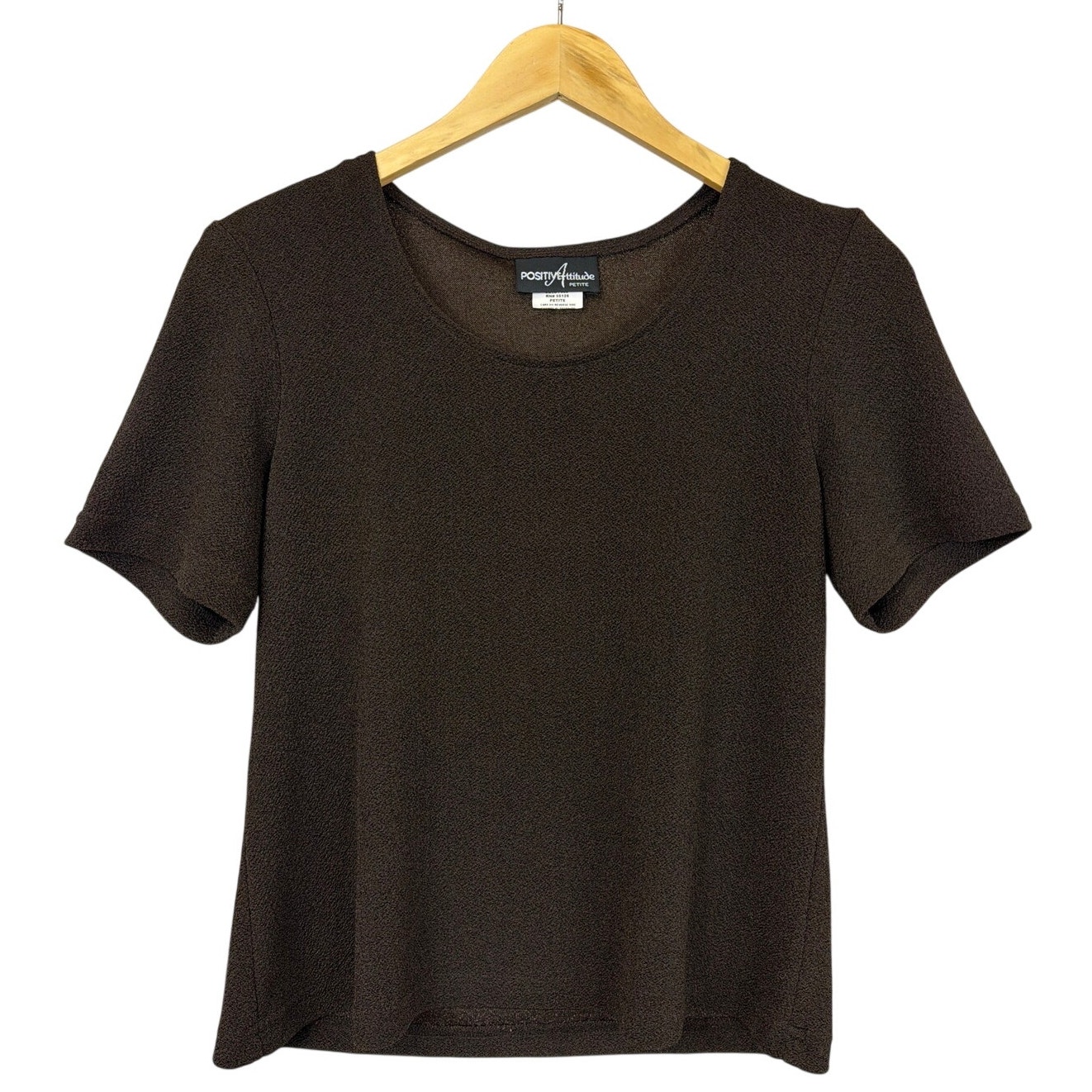 Positive Attitude Brown Round Neck Short Sleeve Minimalist Top Made In Usa